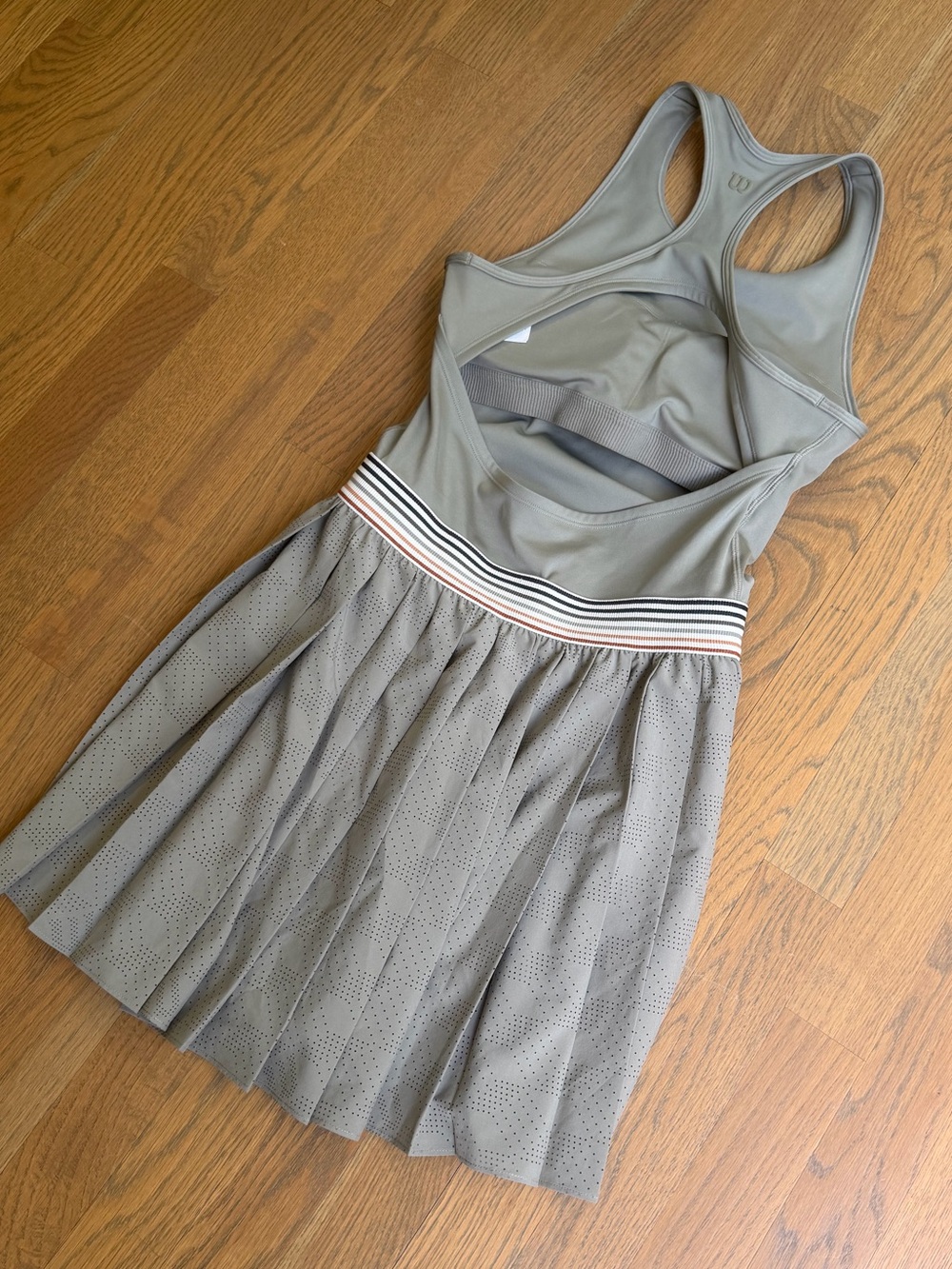 Wilson Laser Cut Pleat Tennis Dress Vetiver Sage Green with Striped Waist Small - Picture 6 of 12